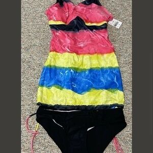 Nesy 2 Piece Tankini Tye/Dye Sz Large Or 8 Super Cute Adjustable Straps.